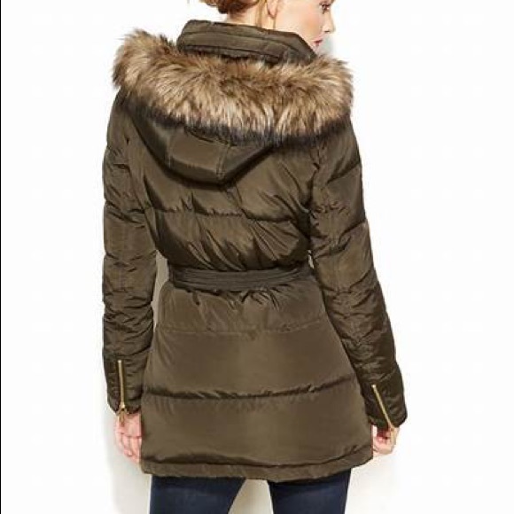 Michael Kors Jackets & Blazers - Micheal Kors Long Winter Puffer S Jacket Olive Green Faux Fur Trim Hood